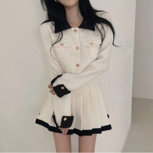 26010036 카라넥 자켓 주름스커트 투피스