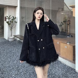 26010063 실사 털장식 진주 루즈자켓 패딩안감