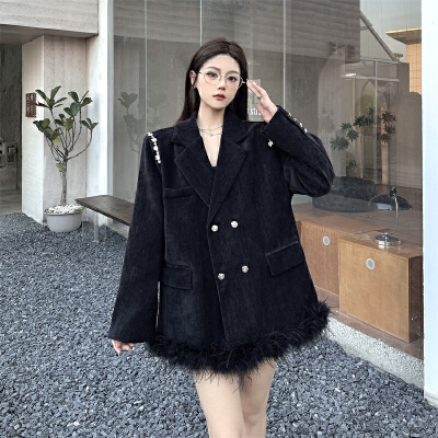 26010063 실사 털장식 진주 루즈자켓 패딩안감