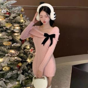 26010064 꽈배기리본 니트원피스