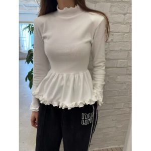 26010168 하프넥 허리프릴 티셔츠