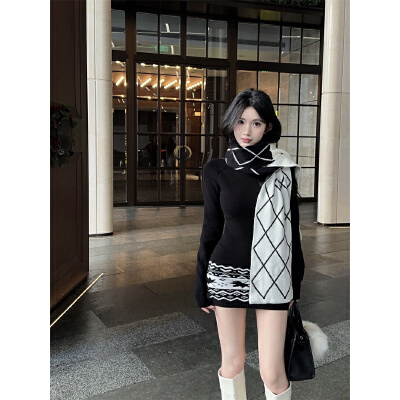 26010210 실사 하이넥 눈꽃 니트원피스