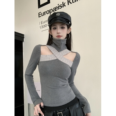 26010227 실사 하이넥 트임 티셔츠