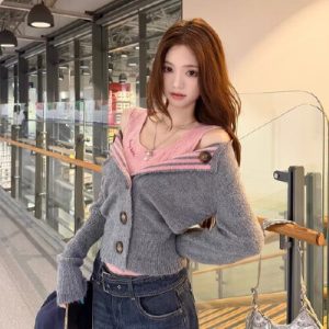 26020003 배색 니트 가디건