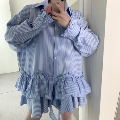 26020052 카라넥 스트라이프 언발 셔츠원피스