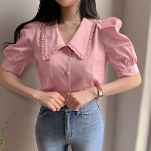 26020066 카라넥 퍼프 반팔 블라우스