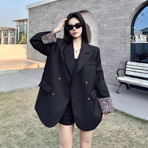 26030006 실사 호피배색 카라넥 루즈자켓