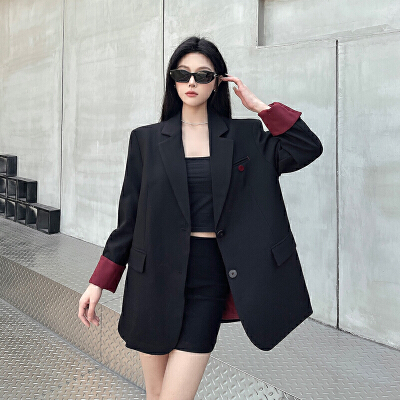 26030008 실사 카라넥 소매배색 루즈자켓