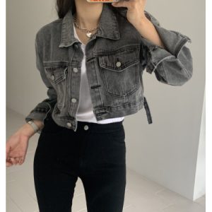 26030079 빈티지 워싱 그레이 크롭 데님 자켓