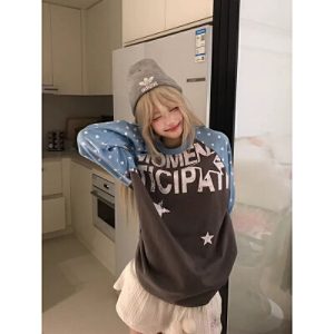 26030109 도트 배색 더롱 긴팔 티셔츠
