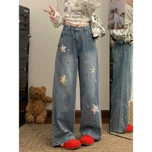 26030119 별 패치 와이드 롱 데님 팬츠