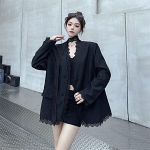 26030133 레이스 배색 리본 타이 블랙 블레이저