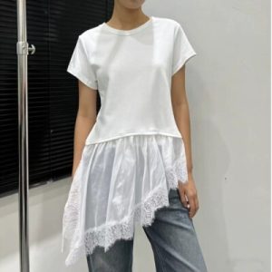 26040006 레이스 밑단 포인트 반팔 티셔츠