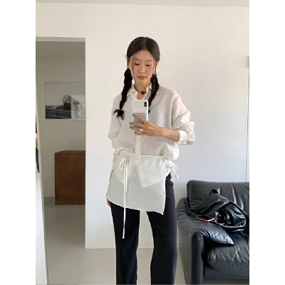 26040130 봄신상 프렌치 무드 싱글버튼 셔츠 블라우스 레이어드 스커트 세트