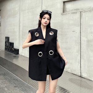26040155 블랙 링 포인트 슬림핏 베스트 자켓