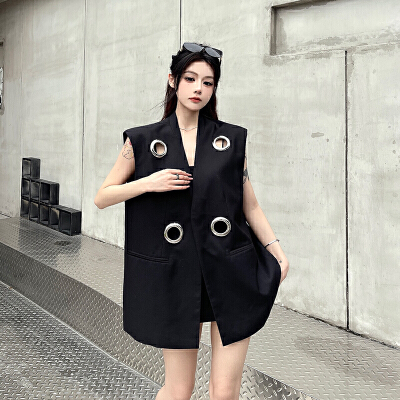 26040155 블랙 링 포인트 슬림핏 베스트 자켓