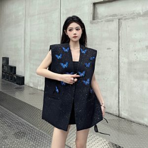 26040157 블랙 나비 포인트 노카라 베스트 자켓