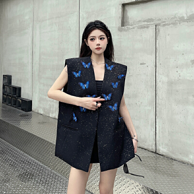 26040157 블랙 나비 포인트 노카라 베스트 자켓