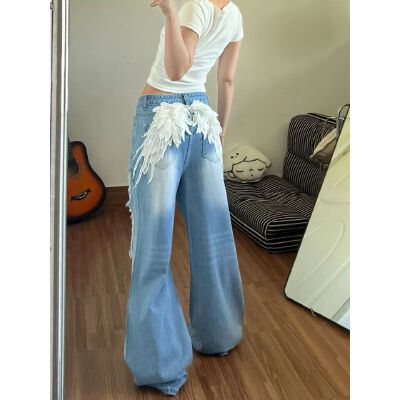 26040159 윙 자수 데미지 와이드 데님 팬츠