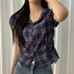 26040167 후드 사이드 스트링 반팔 셔츠 블라우스
