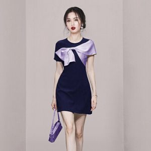 26040237 26040237 배색 리본 허리라인 슬림 원피스 명품무드 하객룩