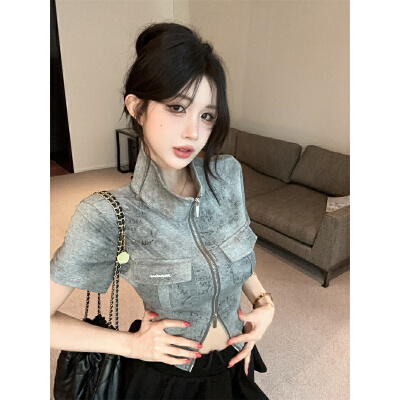 26040246 타이다이 폴로카라 크롭 반팔 집업