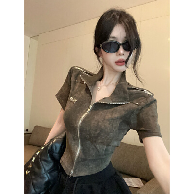 26040247 폴로카라 타이다이 크롭 반팔 집업