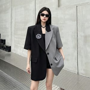26040263 언발 배색 숄더패드 자켓