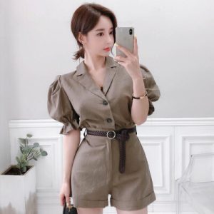 26040285 카라 퍼프 하이웨스트 와이드 점프수트 숏팬츠
