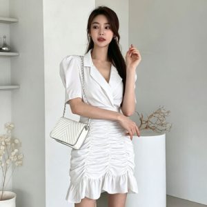 26040295 테일러드 카라 슬림핏 화이트 미니 원피스