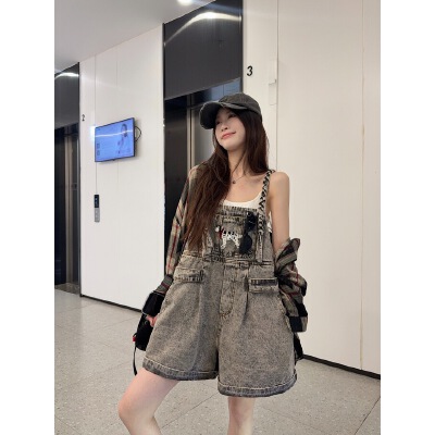 26040333 브레이드 스트랩 와이드 데님 점프숏팬츠