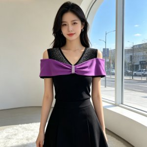 26050009 배색 어깨트임 핫픽스 슬림 반팔 티