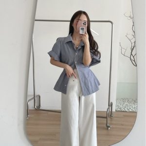 26050025 스트라이프 폴로카라 슬림 반팔 셔츠