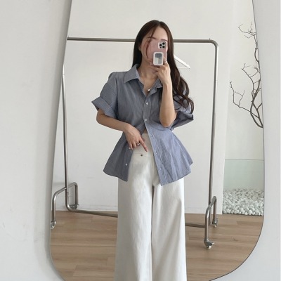 26050025 스트라이프 폴로카라 슬림 반팔 셔츠