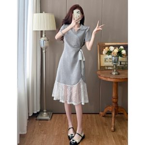 26050221 레이스 배색 큐빅 롱원피스