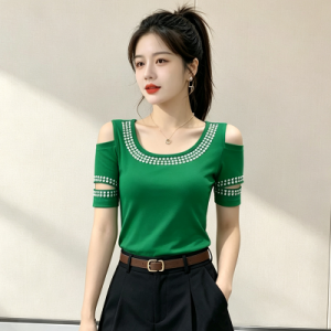 26060142 [디자인컷/몸매보정] 큐빅 컷아웃 어깨트임 5부 티셔츠 핫걸탑