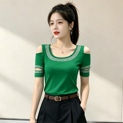 26060142 [디자인컷/몸매보정] 큐빅 컷아웃 어깨트임 5부 티셔츠 핫걸탑