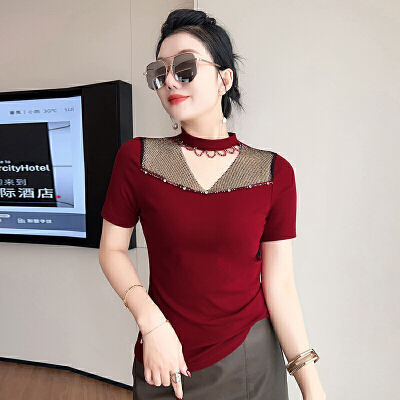 26060157 [실사보장/청순글램] 핫픽스 큐빅 홀터넥 티셔츠 페스티벌룩