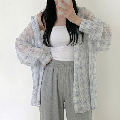 26060180 [에센셜무드] 시스루 체크 루즈핏 남방