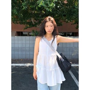 26060197 [디자인컷/여리핏] 캉캉 티어드 셔링 뷔스티에 나시 블라우스