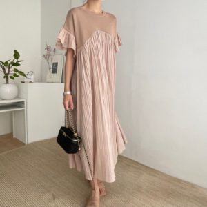 26070003 [내추럴] 셔링 벌룬 롱 원피스