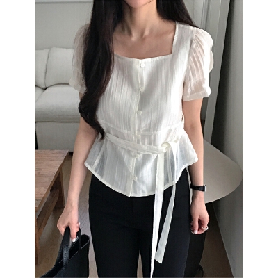 26070057 [데일리]  스퀘어넥 리본 블라우스