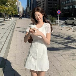 26070072 [러블리] 깔끔한 핏 스라운드넥 미니 원피스