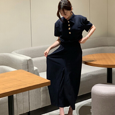 26070076 [데일리] 단정하고 깔끔한 카라 반팔티 롱스커트 셋업
