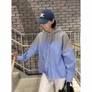 26070124  [스포츠] 컬러 블록 바람막이 아우터 (블루/블랙/화이트 스트라이프)