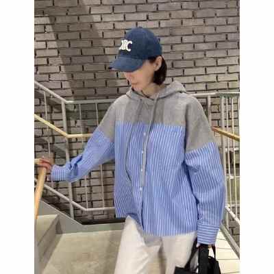 26070124  [스포츠] 컬러 블록 바람막이 아우터 (블루/블랙/화이트 스트라이프)