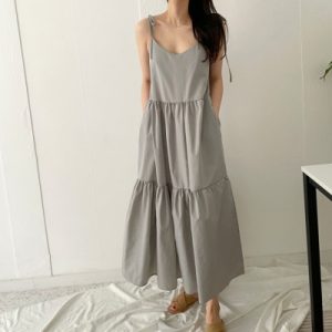 26070138 [데일리] 베이직 셔링 캉캉 롱 원피스