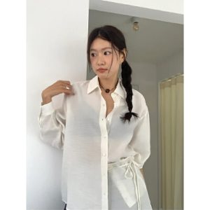 26070157 [내추럴] 베이직 셔츠형 블라우스 레이어드스커트 셋업