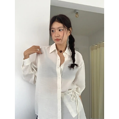 26070157 [내추럴] 베이직 셔츠형 블라우스 레이어드스커트 셋업