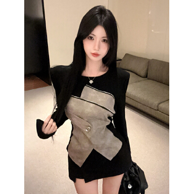26070170 [실사/시크] 배색 포인트 언발 티셔츠